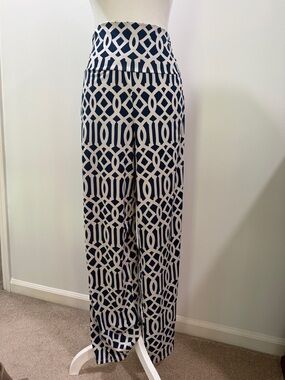 Mud Pie Brand Palazzo Pants, Blue & White Geometric Pattern, size small
